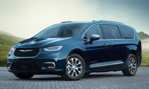 Granatowy Chrysler Pacifica Pinnacle. Sprawdź jego imponujące chrysler pacifica wymiary, idealne na rodzinne podróże.