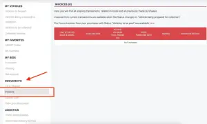 Dokumenty: faktury (0). Sekcja "Invoices" jest podświetlona, gotowa do przeglądania historii zakupów i faktur rdw.
