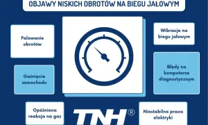 Objawy niskich obrotów na biegu jałowym: falowanie, gaśnięcie, opóźniona reakcja na gaz, wibracje, błędy komputera, niestabilna praca elektryki.