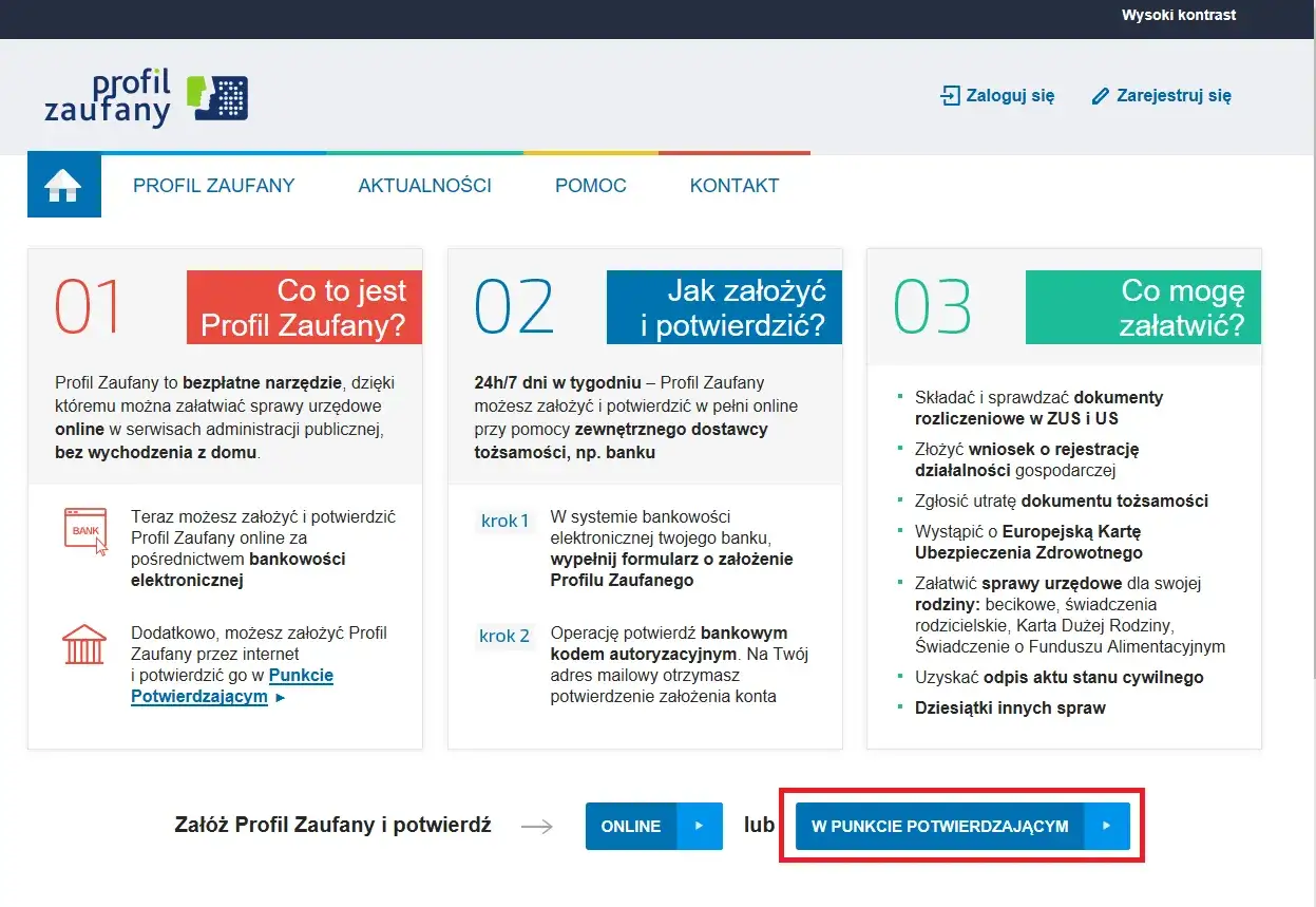 Profil Zaufany: załóż i potwierdź online lub w punkcie. Ułatwia załatwianie spraw urzędowych bez wychodzenia z domu.