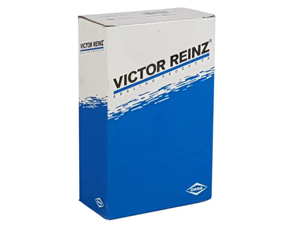 Niebiesko-białe pudełko z logo VICTOR REINZ i napisem