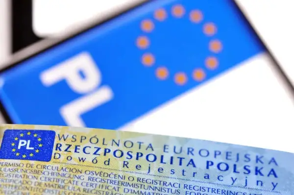 Fragment dowodu rejestracyjnego z oznaczeniem PL i flagą UE.