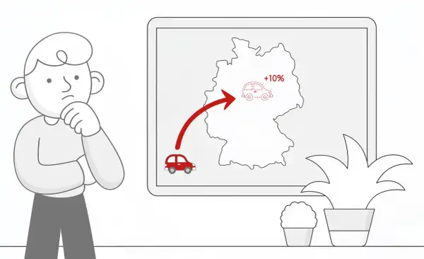 Zastanawiasz się nad akcyzą za samochód online? Mapa Niemiec pokazuje wzrost o 10% dla importowanego auta.